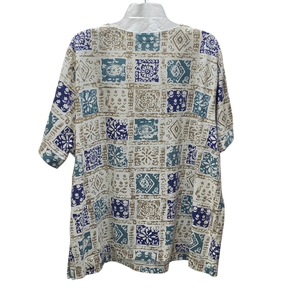 Alfred Dunner Women's‎ 3X Square Neck Patchwork Print Short Sleeve Top - Picture 6 of 6